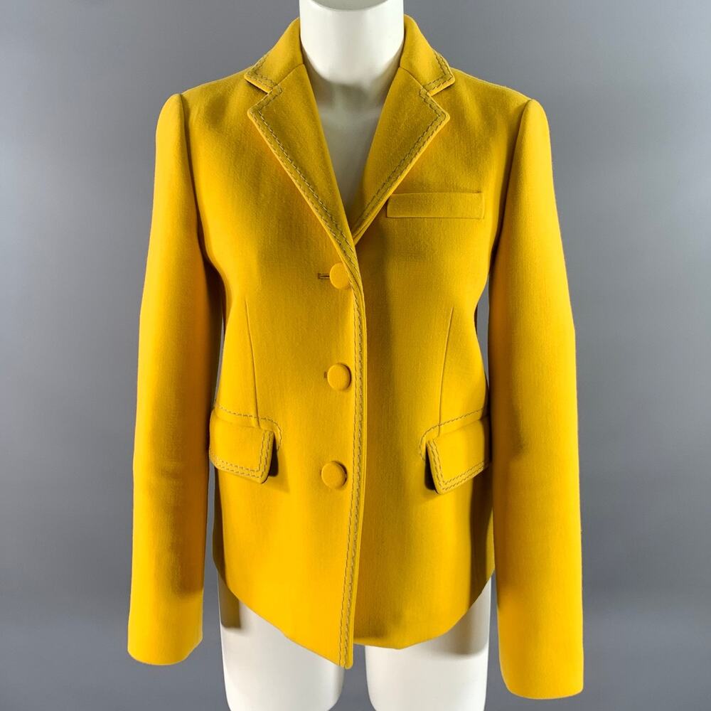 BOTTEGA VENETA Size 4 Yellow Wool Polyamide Chain Stitch Blazer